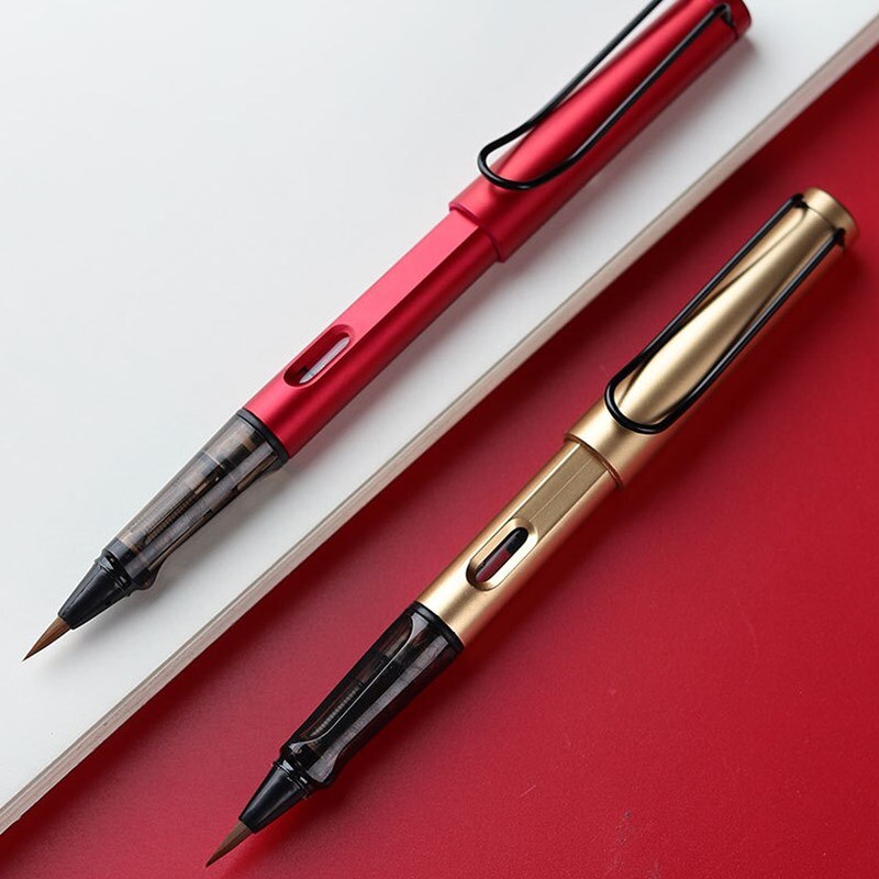 1 ud. Bolígrafo de caligrafía de Metal negro, pincel de escritura de pelo suave, pluma estilográfica de acuarela, herramienta de dibujo para pintar, material escolar, papelería
