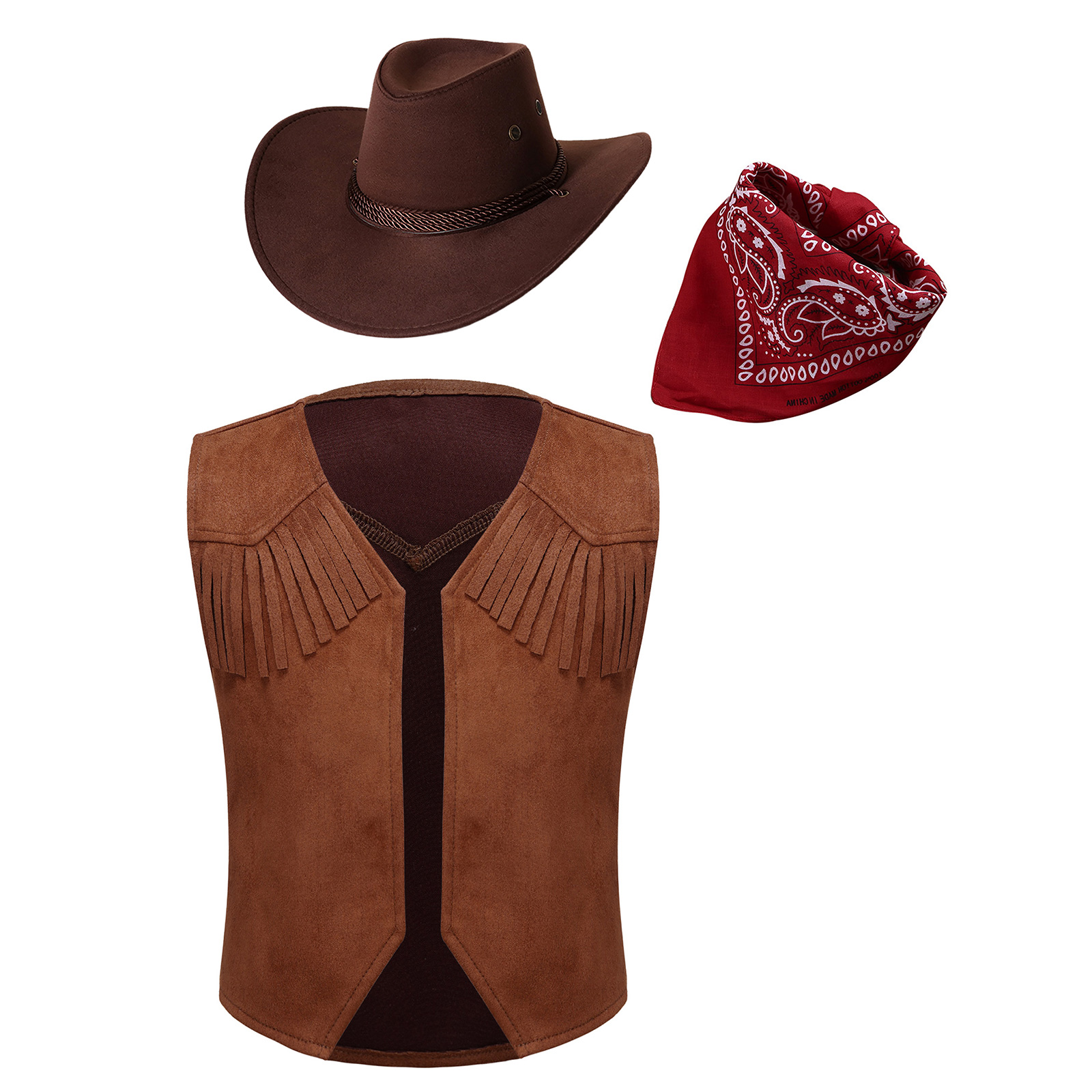 Ocidental Cowboy Cowgirl Vaqueira Colete Trajes, Casaco De Franja De Couro De Camurça Marrom, Halloween Carnaval Festa Cosplay Tops