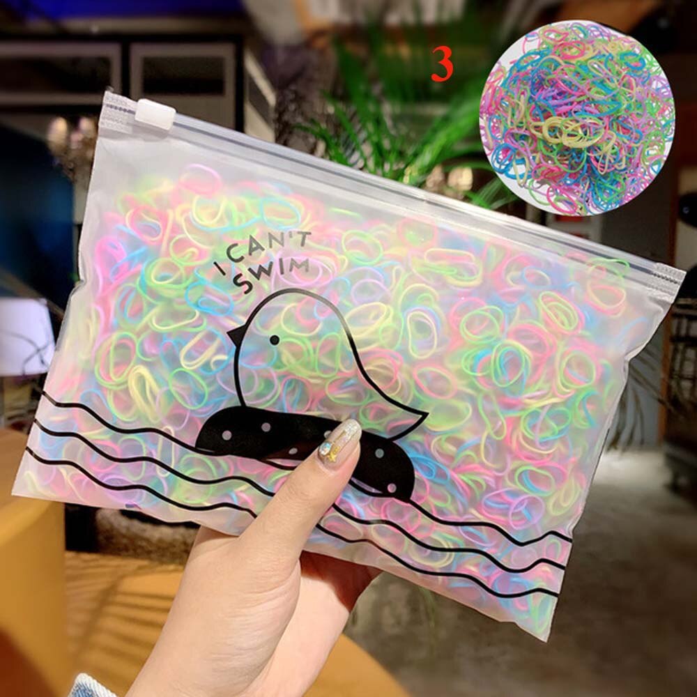 1000 stk/pakning engangs gummistrikk tyggegummi for jenter fargerik liten hestehaleholder elastiske hårbånd hårtilbehør: 3