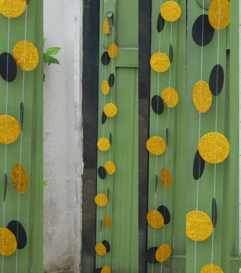 Wedding Birthday Party Decor Streamers 10FT Black White Gold Glitter Circle Polka Dots Paper Garland Streamers Party Decor: Gold