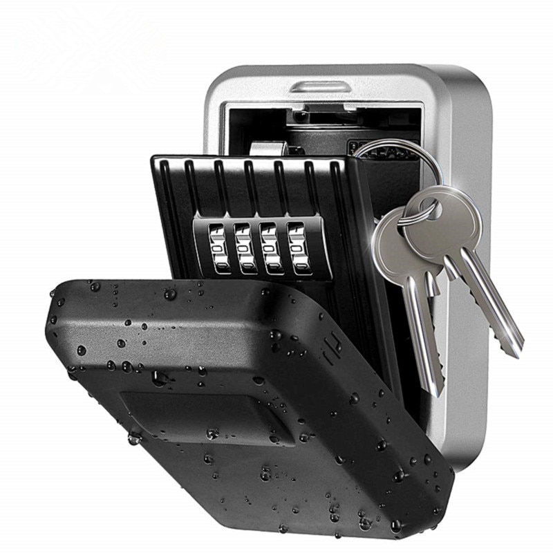 Adgangskode nøgleboks vægmonteret metal vejrbestandigt 4-- cifret kombinationsboks udendørs nøgleopbevaring tyverisikringsboks