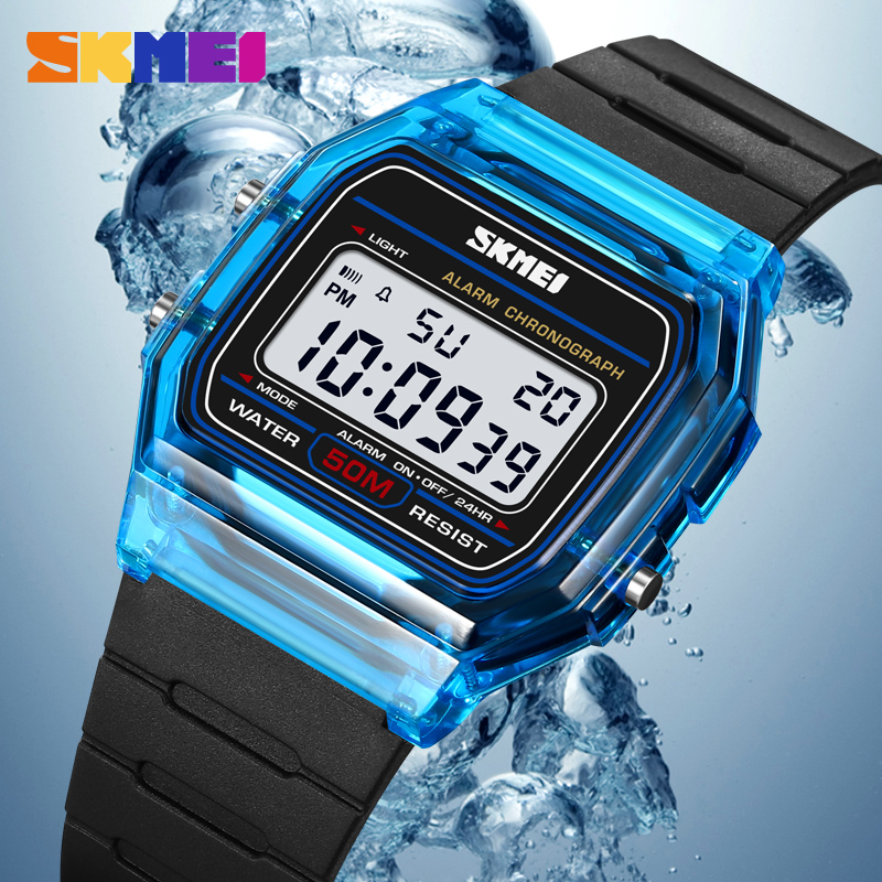 SKMEI, vigor juvenil, reloj de pulsera transparente con correa de TPU para mujer, cronómetro con pantalla de luz trasera, relojes digitales para mujer, reloj para mujer