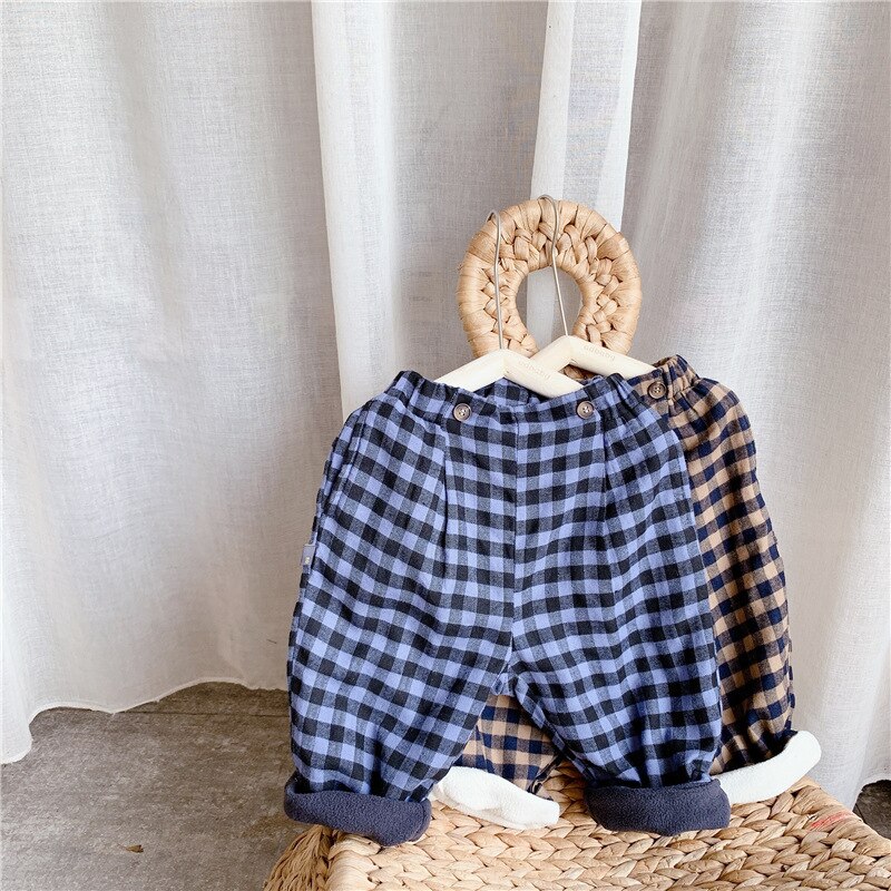Tonårspojkar byxor barn vinter rutiga haremsbyxor hip hop stil byxor casual lösa flickor legging bomull baby byxor