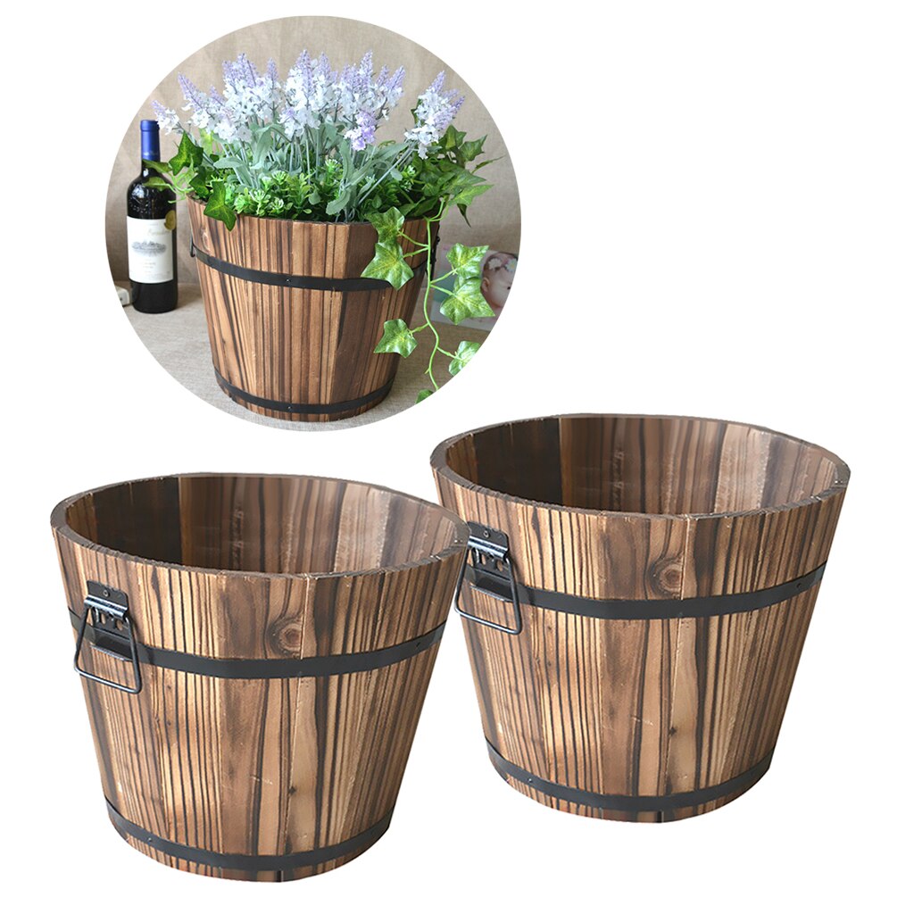 Maceta de barril de madera suculenta rústica, 2 uds., contenedor de plantas, caja para decoración de jardín