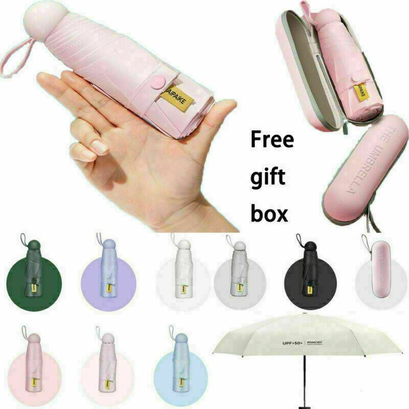 Mini-paraplu, zakparaplu, met 8 ribben, windbestendig, zonwering, handmatige reisparaplu, outdoor, UV-opvouwbare paraplu, licht en compact, draagbaar, voor heren, kinderen, dames, wit