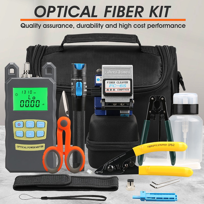 FTTH fiber optic tool kit FC-6S Fiber Cleaver Optical Power Meter 5km Visual Fault Locator with Stripping Pliers