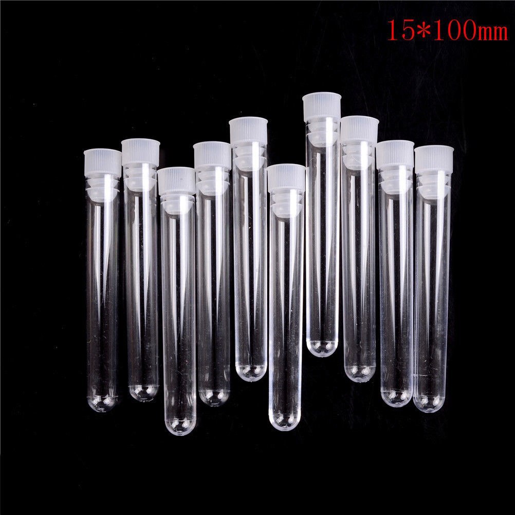 10Pcs 15*100mm Vial Sample Containers Transparent Laboratory Test Tubes With Lids