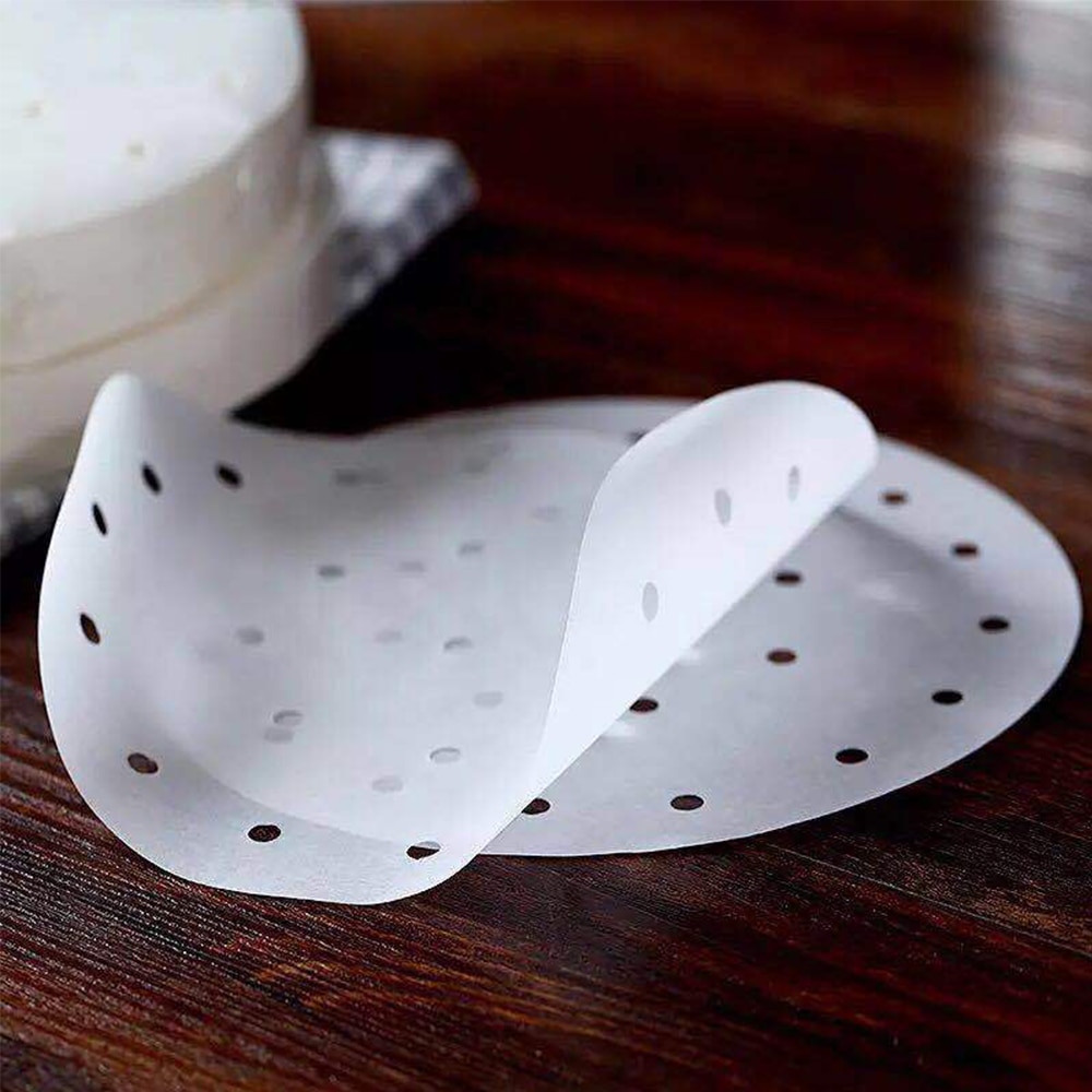 100Pc 7/8/9 Inch Air Fryer Steamer Liners Premium Perforated Wood Pulp Papers Non-Stick Steaming Basket Mat Baking Cooking Tools