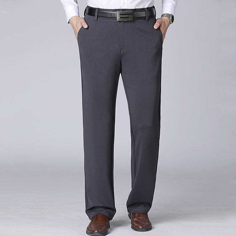 Pantalones de negocios para hombre talla grande 52 pantalones de traje rectos con cintura elástica pantalones largos de trabajo formales pantalones casuales sueltos de talla grande: L / Azul