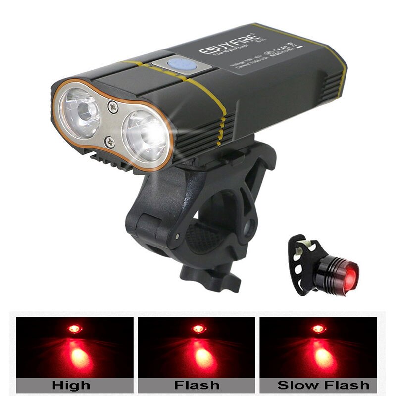 6000LM Bicycle Light 2x XML-L2 LED Bike Light With USB Rechargeable Battery Cycling Front Light +Handlebar Mount: SetB L2x01taillamp