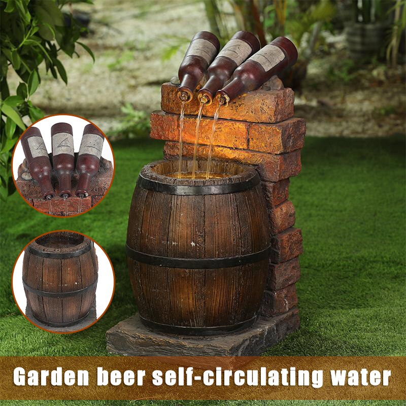 Resin Wine Bottle and Barrel Outdoor Water Fountain Sculpture Rustic Yard &amp; Garden Waterfall Decoration Yard Garden Decor: Default Title