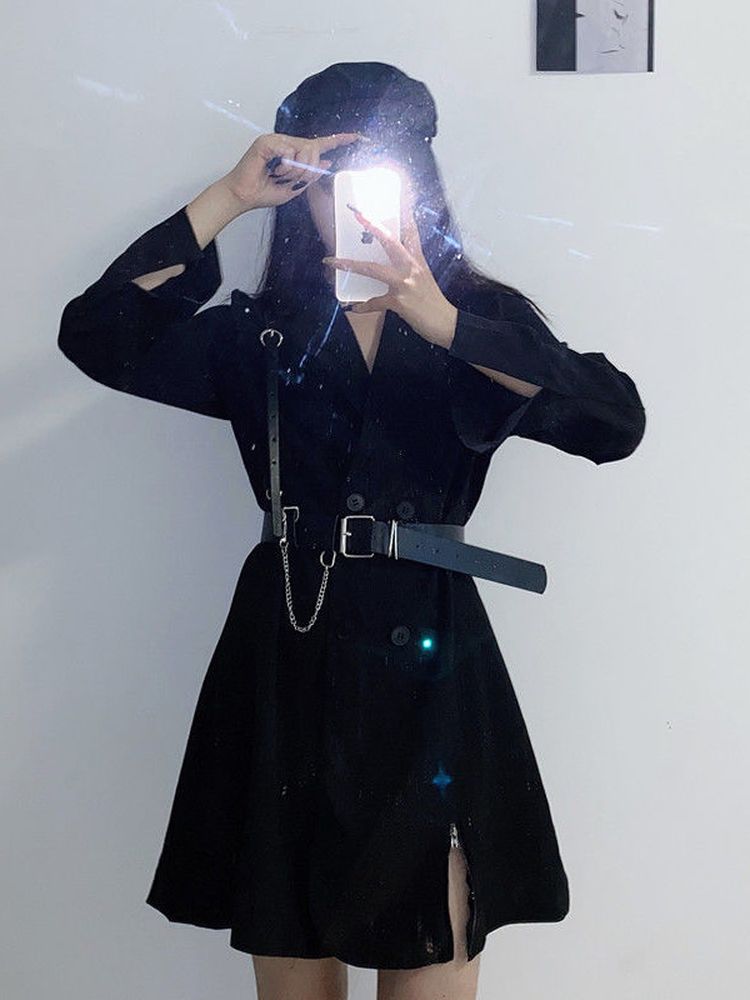 Vestido de chaqueta negra para mujer, traje coreano Harajuku Vintage, Blazer, vestidos de verano para mujer, ropa de oficina, Cosplay gótico, 2022