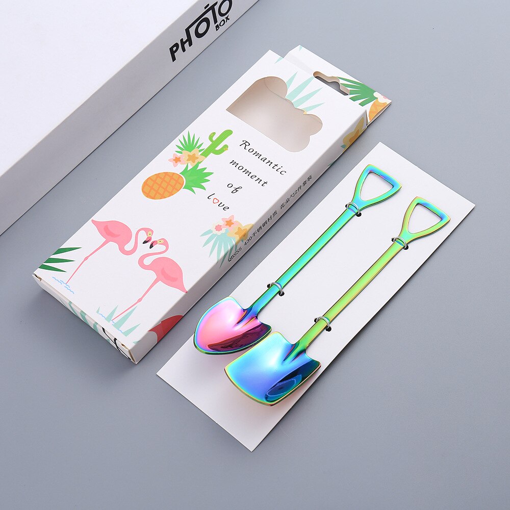 Beautifully packaged coffee spoon tea spoon stirring stainless steel spoon set watermelon dessert ice cream spoon: H-X-2PC