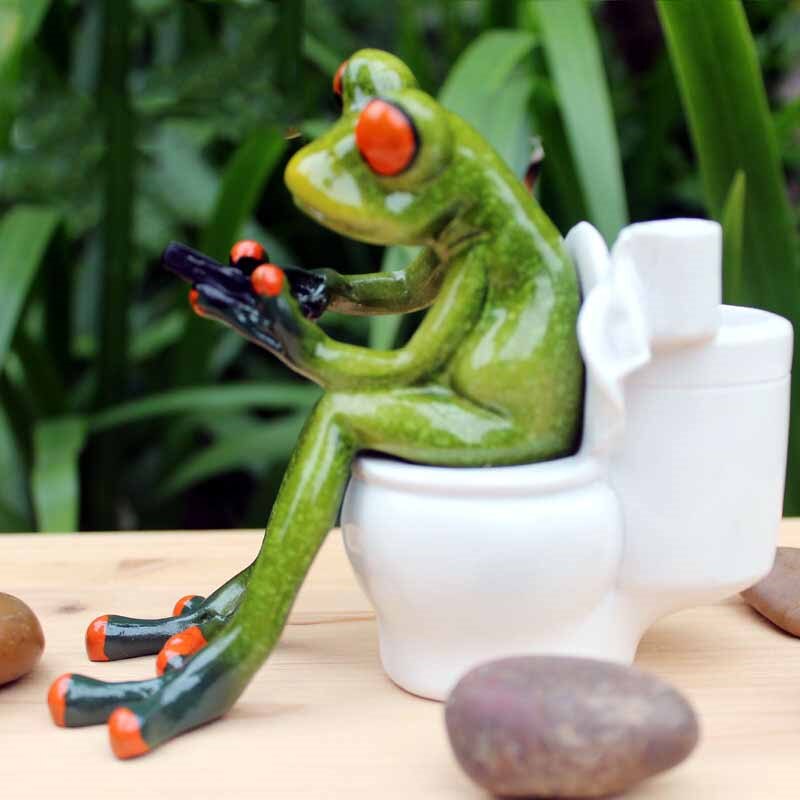 3d frog sculpture dolls figurines kawaii crafts sitting toilet ornaments for home decor resin frog figurines home accessories