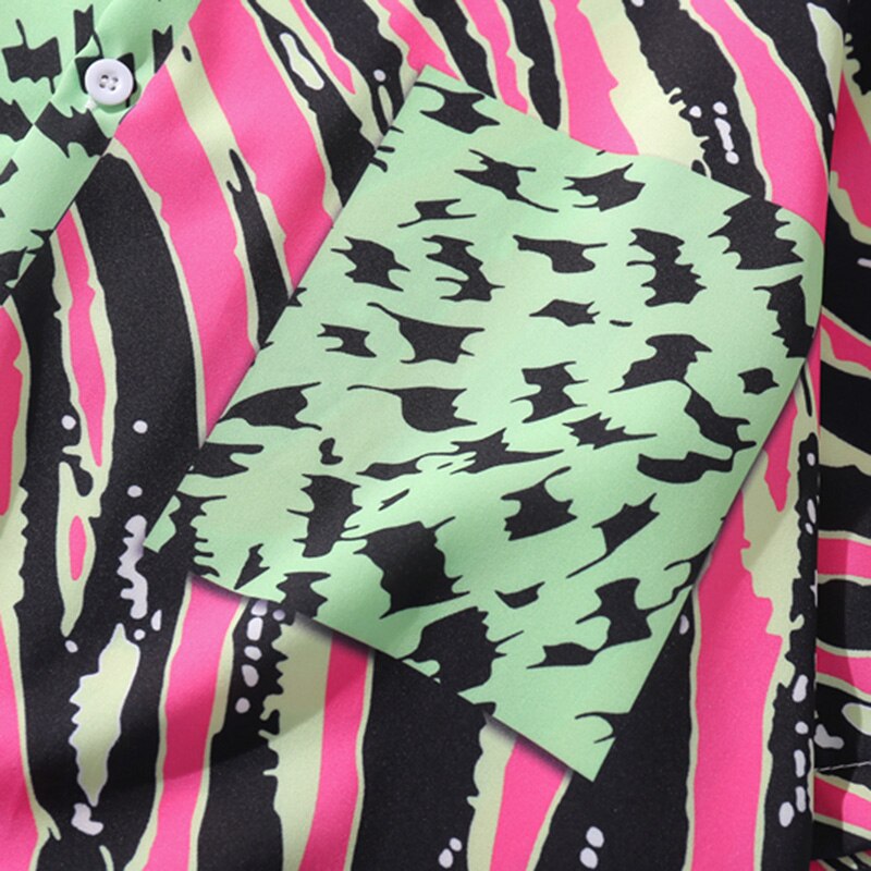 Homme hawaïen chemise zèbre rayure imprimé léopard Patchwork Hip Hop chemise Streetwear Harajuku plage chemise manches courtes été