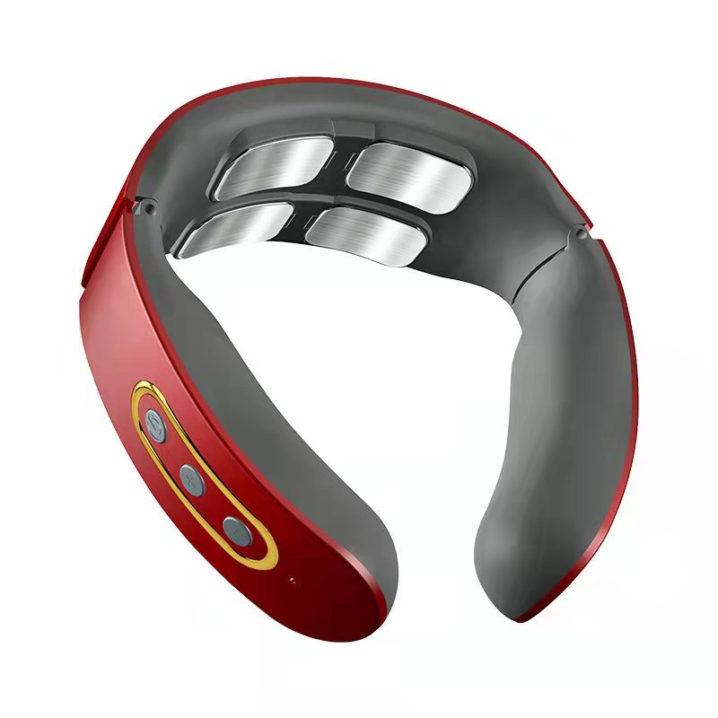 Rechargeable Electric Cervical Neck Massager Relax Heated Body Musle Relief Pain: red