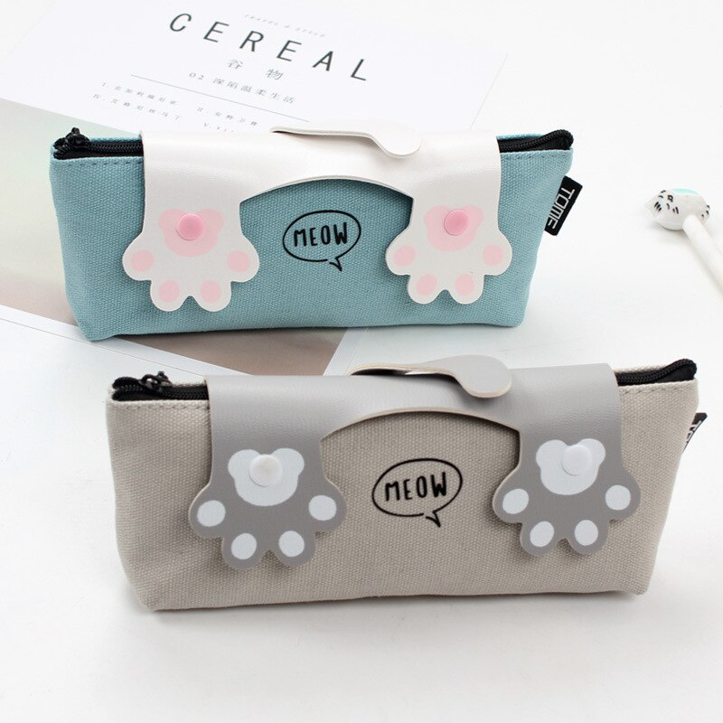 Estuche de lápices Kawaii de lona con almohadilla de gato, Estuches escolares grandes con cremallera, caja de lápices estuche, artículos para la mochila del colegio, papelería, 1 Uds.