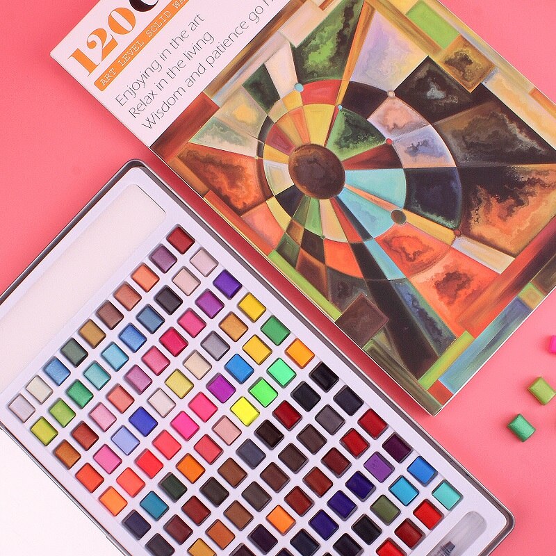 Juego de pinceles de acuarelas para principiantes, pincel portátil de hasta 120 colores, suministros de arte para dibujo