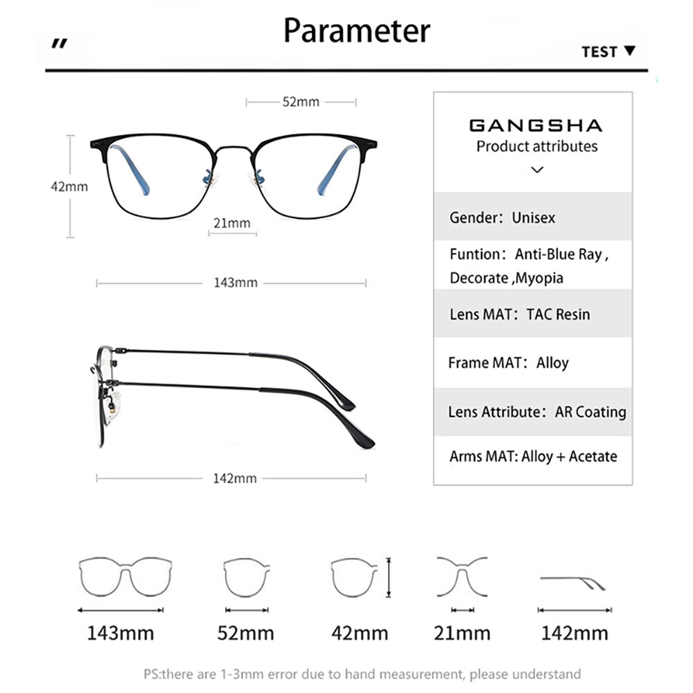 GANGSHA Anti Blue Rays Glasses Frame Women Computer Glasses Men Blue Light Coating Gaming Glasses Frame optical 9828