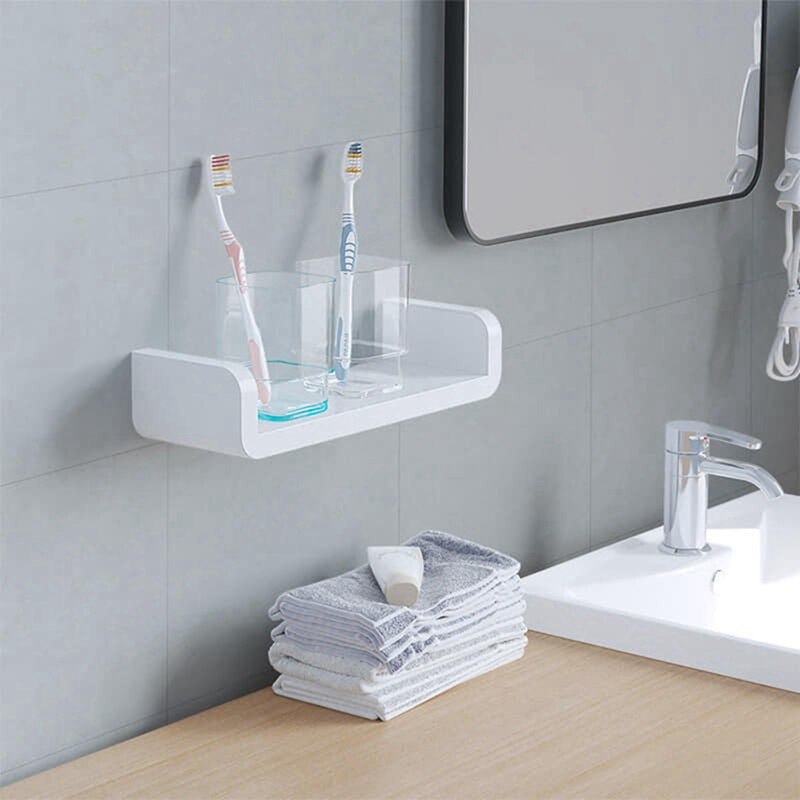 Bathroom Floating Shelf U Shape Suction Wall Rack Storage Organizer Self Adhesive [No Drilling Installation]: Default Title
