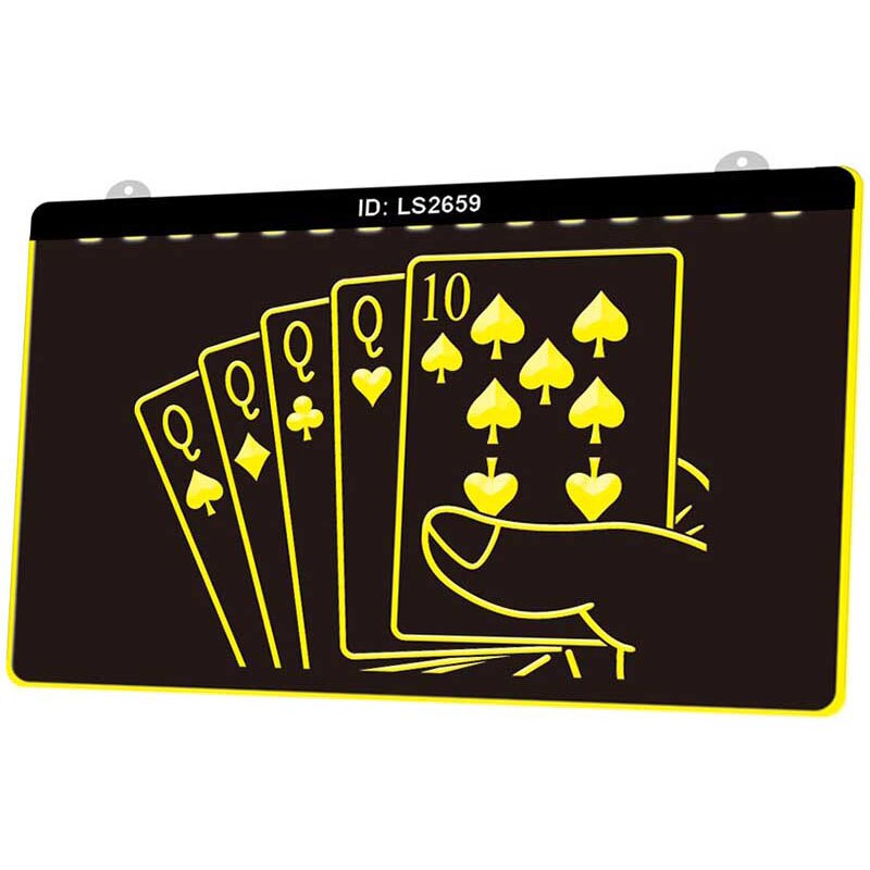 Ls2659 kasino poker spill rom 3d gravering ledet lys skilt flere farger gratis detaljhandel