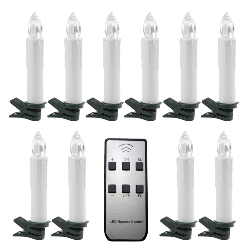 LED Christmas Candle with Clip Flameless Candle Lights Kit Party Decor for Window Christmas Tree Garden (10 Candles and 1 Remote