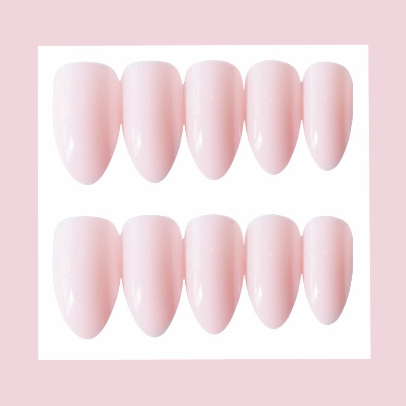 24 stks/set Ins Licht Roze Wees Minimalistische Valse Nagels Pre Korte Ronde Hoofd Volledige Cover Nail Tips Fnished nail Art