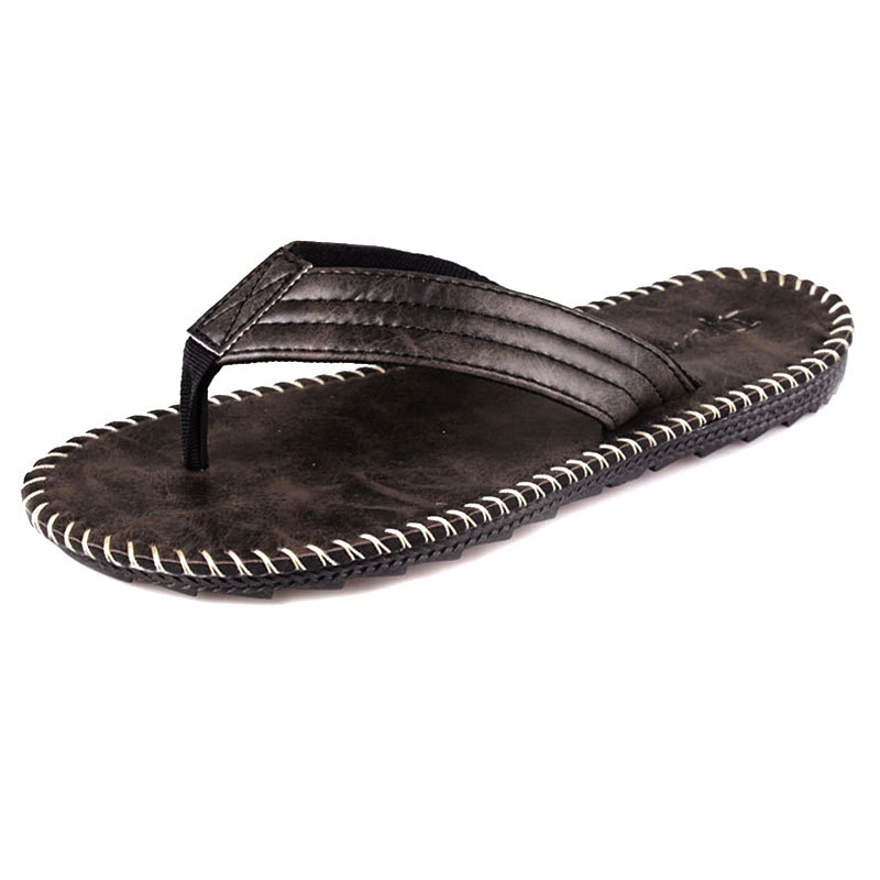 Zpxhsm sommer lædersandaler mænd udendørs strand hjemmesko komfortable herre åndbare gummi flip flops sko  a686: Sort / 9.5