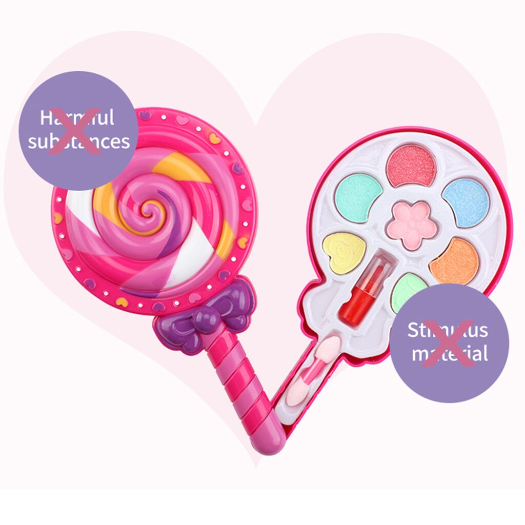 Cute Lollipop Makeup Kit Cosmetic for Girls Pretend Play Toy Salon Playset Make Up Set Games for Girls Kids Role Play Toy