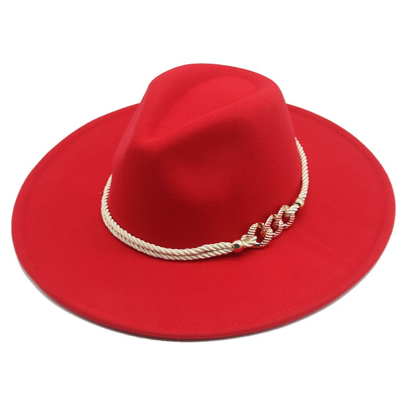 Grote Rand Winter Hoeden 9.5Cm Effen Kleur Kaki Winter Vrouwen Hoeden Brede Rand Formele Fedora Vilten Hoeden Vrouwen Hoeden sombrero De Mujer: red