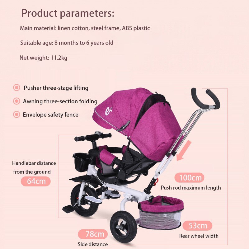 Multifunktions Baby Kinderwagen Faltbare freundlicher Dreirad freundlicher Fahrrad Liege Sitz Raum Rad Drei Räder Kleinkind Kinderwagen