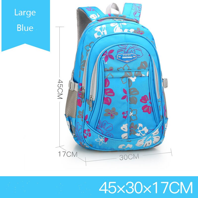 Grote schooltas voor kinderen, schattige schoolrugzak voor studenten, bedrukte waterdichte rugzak voor basisschoolboeken voor tienermeisjes: Grote blauwe