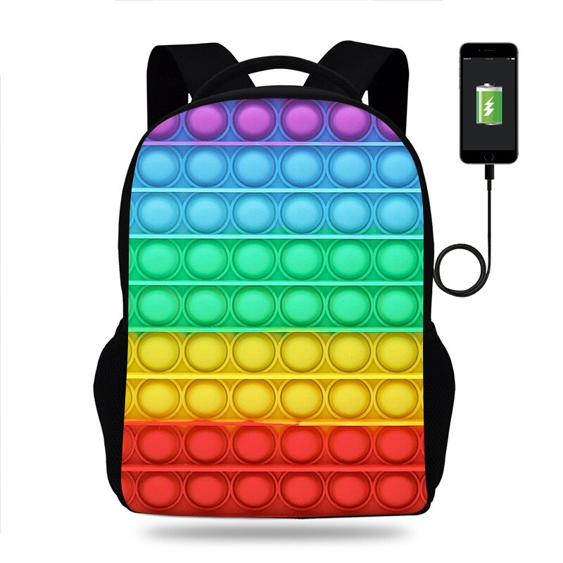 Push Pop It fidget Backpack for Teenagers Boys Girls School Bags Children Oxford USB Charge Bag Kids Mochilas: green