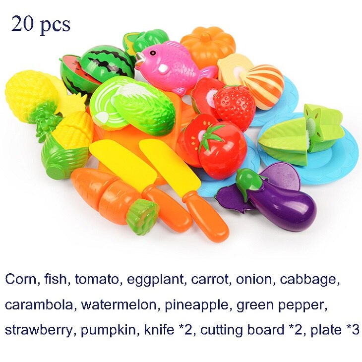 37pcs/lot Children Pretend Role Play House Toy Cutting Fruit Plastic Vegetables Food Kitchen Baby Classic Kids Educational Toys: 20 PCS-1