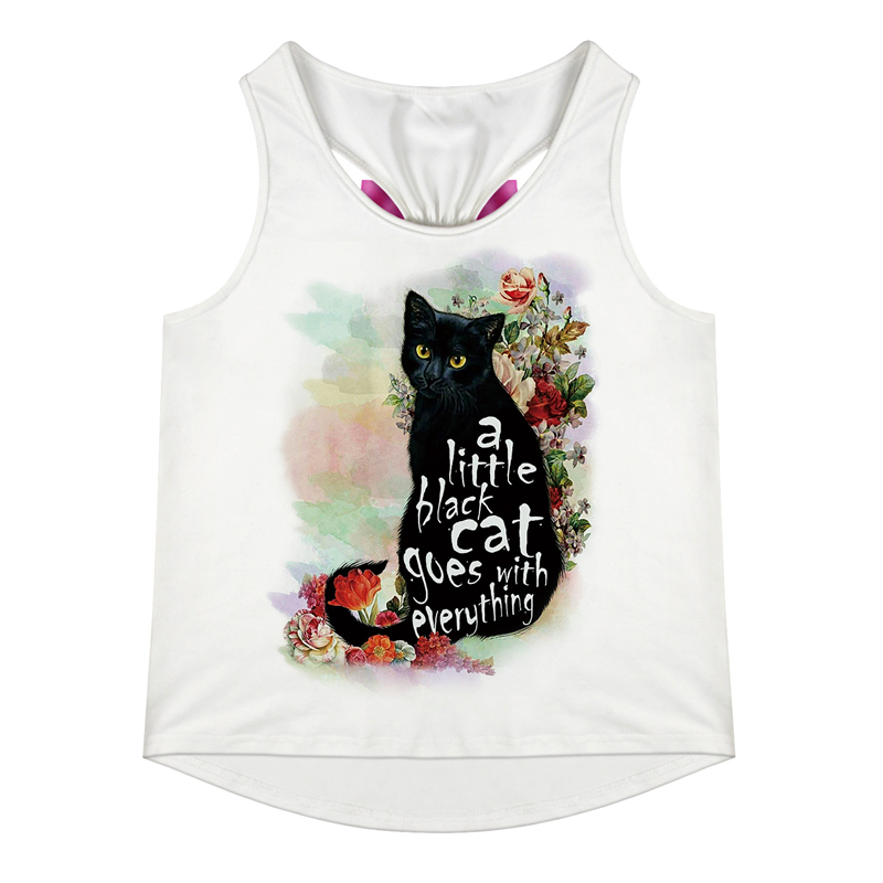 Children's Vest Big Girl Sportwear Sleeveless T-Shirt Cat 3D Print Floral 7-14y Girls Running Tops Junior Tank Tops Child Blouse