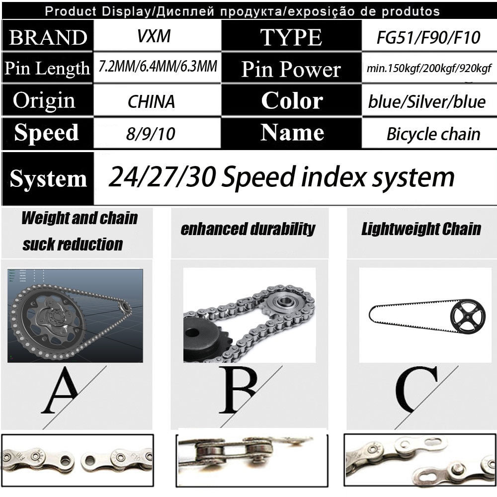 VXM chaîne de vélo 8/9/10 vitesses 116 liens pour vtt vélo de route Bicicleta pièces en acier placage complet cyclisme chaîne pièces de vélo