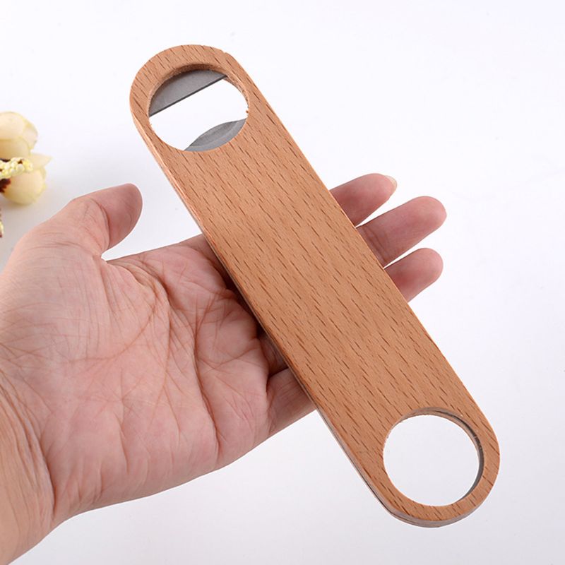 Wood Flat Beer Bottle Opener Vintage Wooden Handle Wine Beer Openers Kitchen Bar Tools