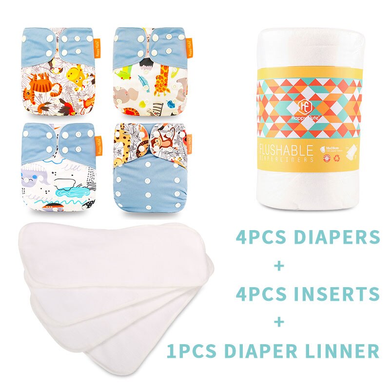 Happyflûte-couche lavable réutilisable, 4 Inserts + 1 couche jetable, taille ajustable, convient aux bébés de 3 à 15KG