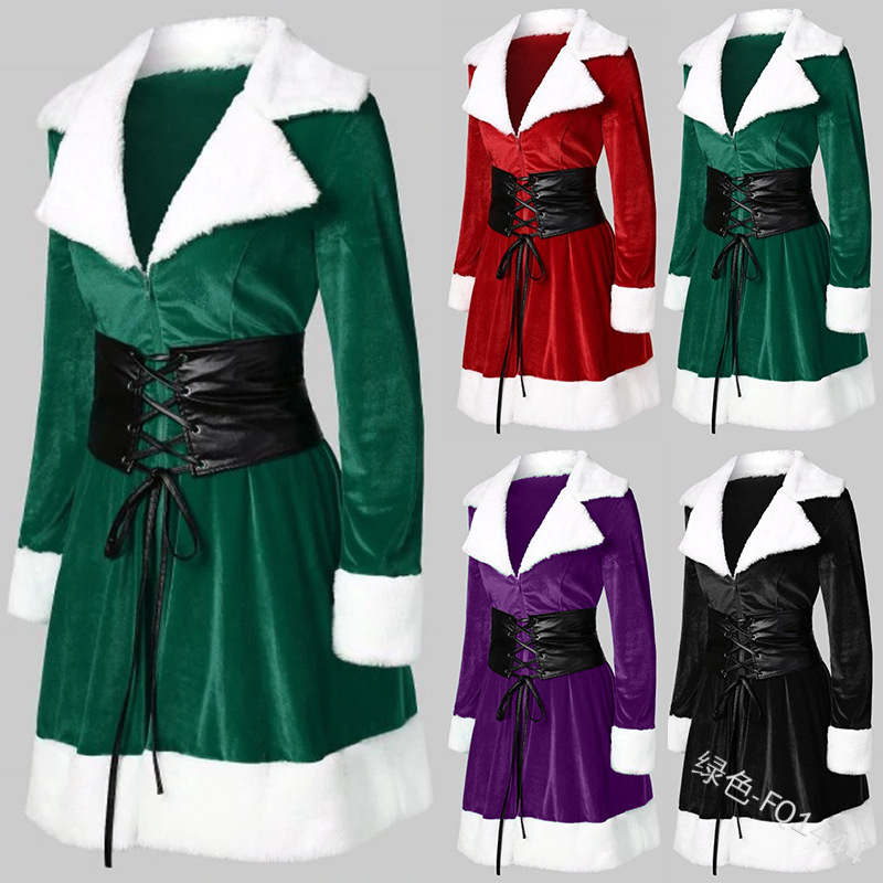 Christmas Costume Dress Women Red Green Dress Whit...  Grandado