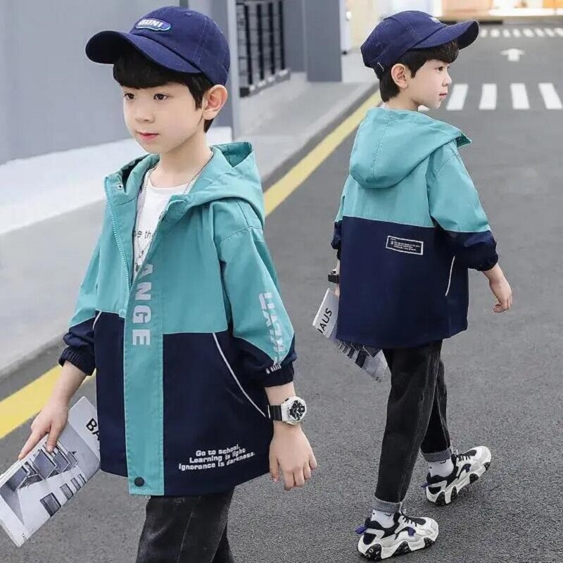 Lente 4-14Y Kinderkleding Jongens Jassen 2022 Trendy Buitenlandse Stijl Capuchon Katoenen Uitloper Kids Tops Windjack