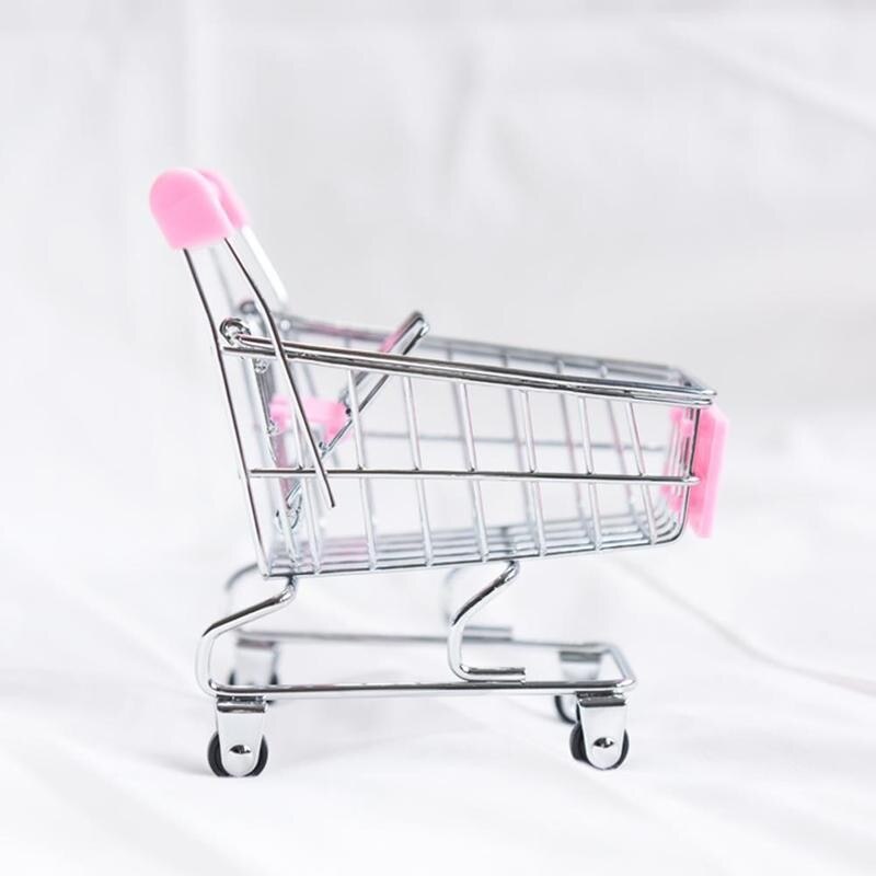 1 stk mini pink indkøbsvogn børn foregive desktop legetøjsvogn simulering shopping dekoration børn hånd ca  i4 j 8