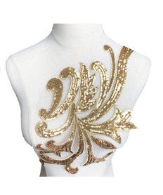 1 set 42cm guld paljetter spets tyg applikationer sy på lappar mesh bröllopsdekoration handgjorda broderier för brudens aftonklänning: A1 st