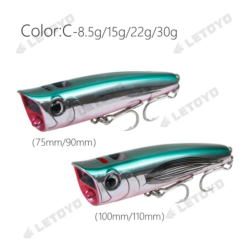 LETOYO Topwater popper 8.5-30g galleggiante musica rock pop Esche dure artificiali per esca da pesca al luccio persico spigola: 55 mm / Rosso