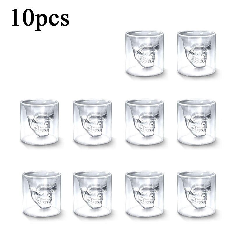 16pc Double Glass Beer Whiskey Vodka Wine Water Champagne Cocktail Wine Glass Coffee Milk Mug set 25ML Transparent Skull Cup: 10PC skull cup 25ML