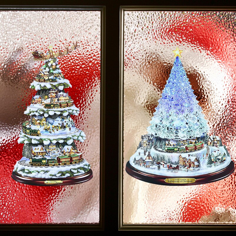 1Pc Christmas Tree Rotating Sculpture Train Decorations DIY Window Paste Stickers Year Home Decals Murals Decoration