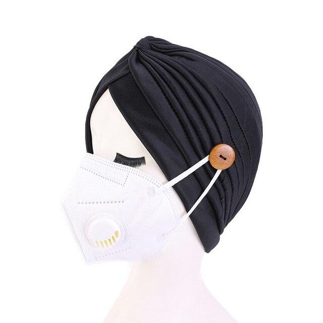 Mask Cap Women Knit Cap Beanies Mask Beanie Female Outdoor Hair Accessories Breathable Elastic Turban Knot Beanie: Black
