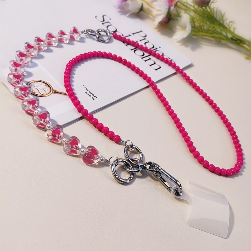 Love Crystal Beads Mobile Phone Lanyard Crossbody Lanyard with Universal Clip Phone Lanyard Chain Strap Wrist Rope Pendant: 01