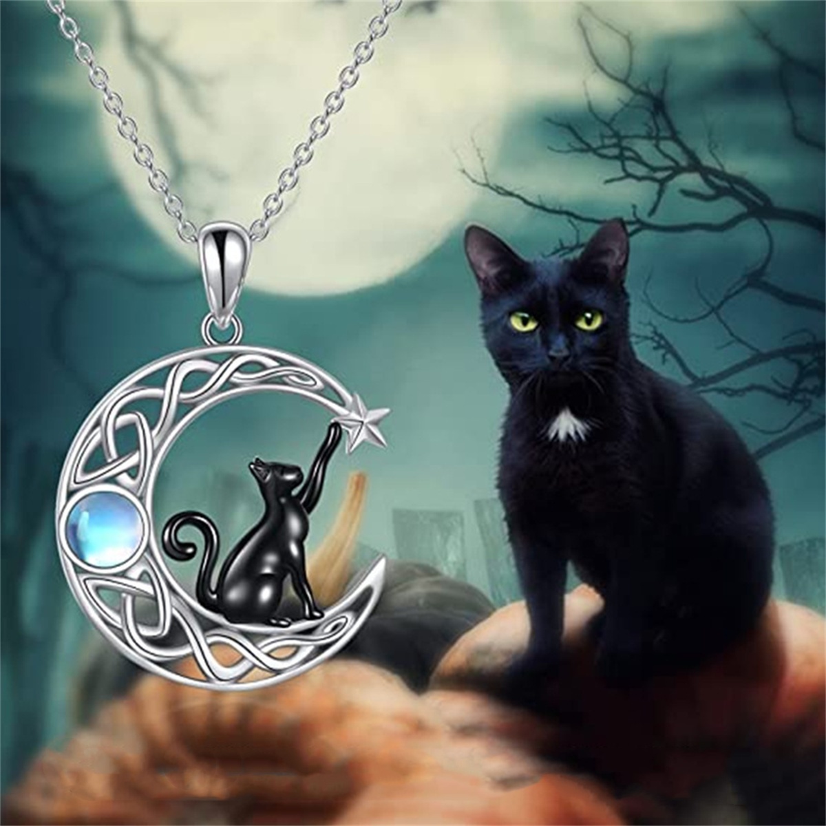 Vintage lindo negro pequeño gato mariposa Luna colgante collar para mujer gótico de Animal gatito clavícula cadena gargantilla joyería: Color dorado