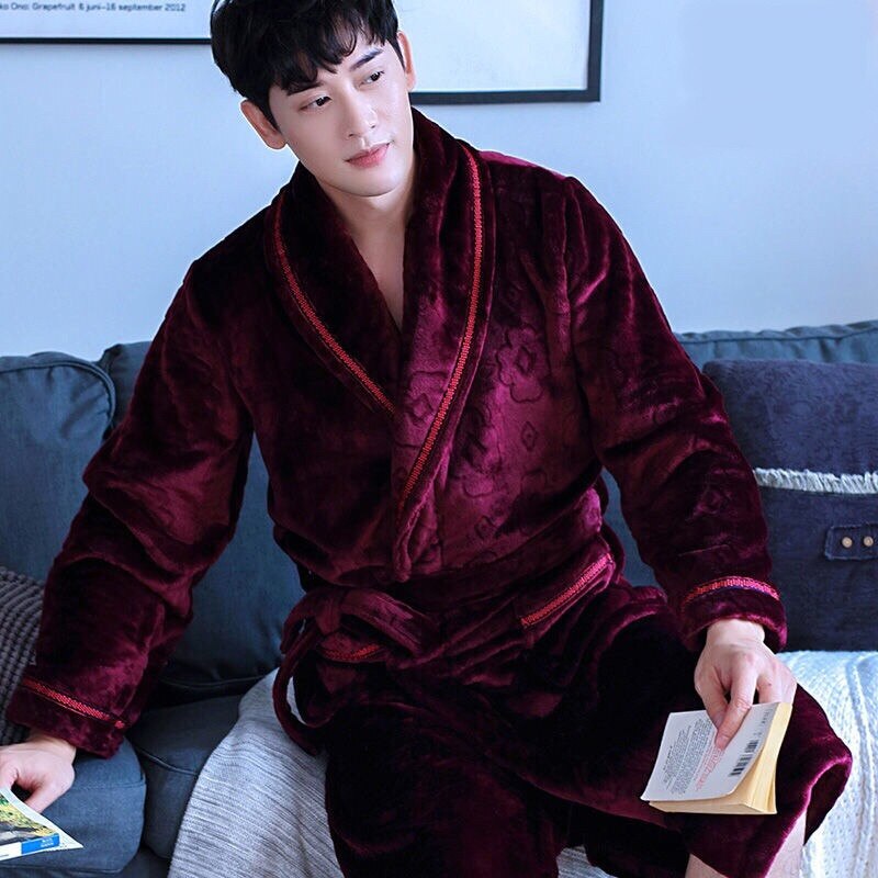 Men's Winter Nightgown Warm Flannel Sleepwear For Men Plus Size Nightwear Comfortable Thick Homewear For Men