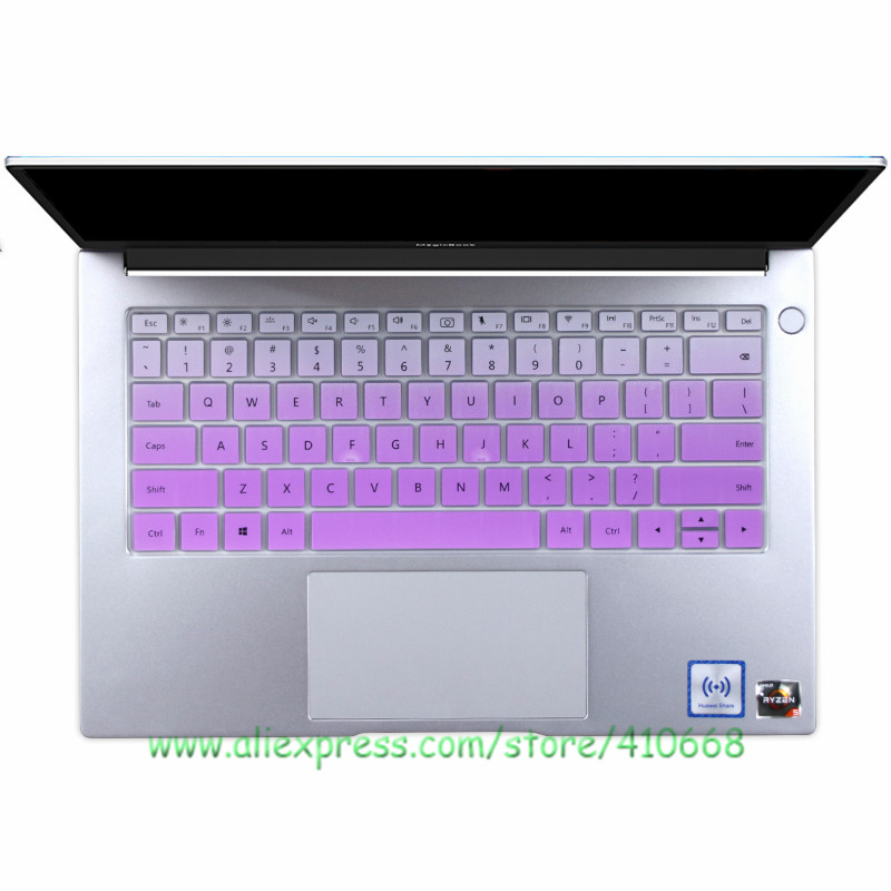 Til huawei matebook  d 14 r5 3500u linux bærbar silikone støvtæt tastatur cover skin protector mate book  d14: Gradvis lilla